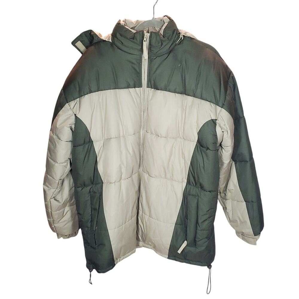 Tropi Collection Men's XL Puffer Winter Jacket Hooded Green Cream Coat